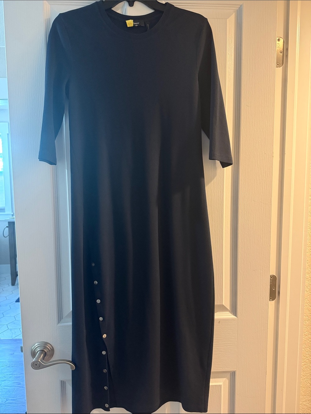 Theory Navy Midi Dress with Side Snap Buttons